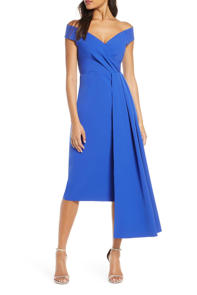 Off the Shoulder Asymmetrical Cocktail Dress, Main, color, COBALT