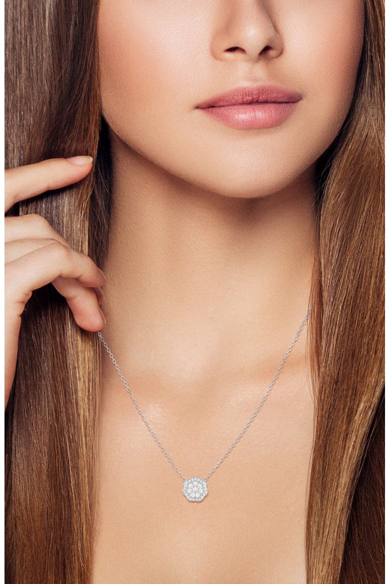Flower Cubic Zirconia Pendant Necklace, Alternate, color, SILVER