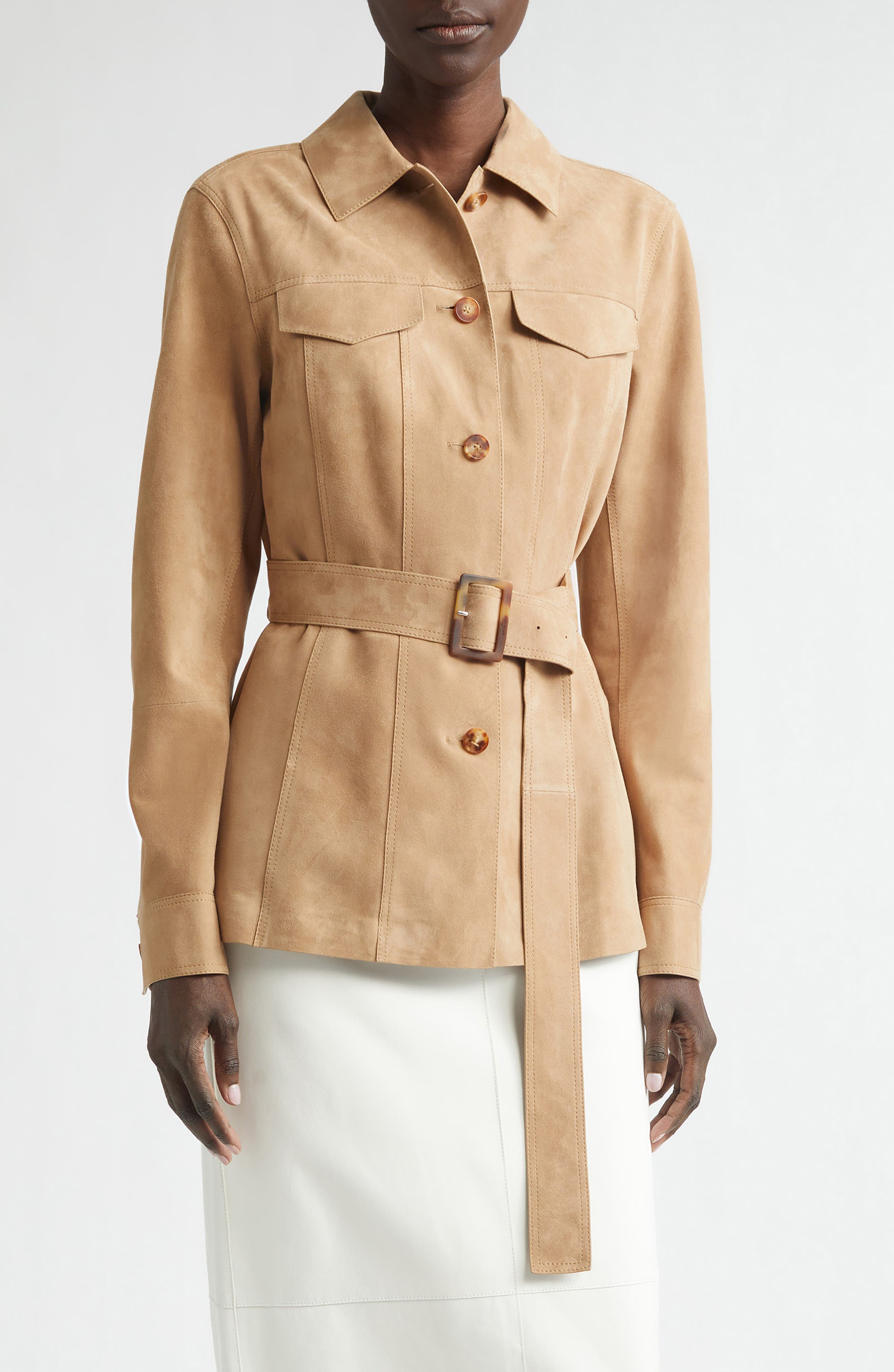 Belted Nubuck Leather Jacket