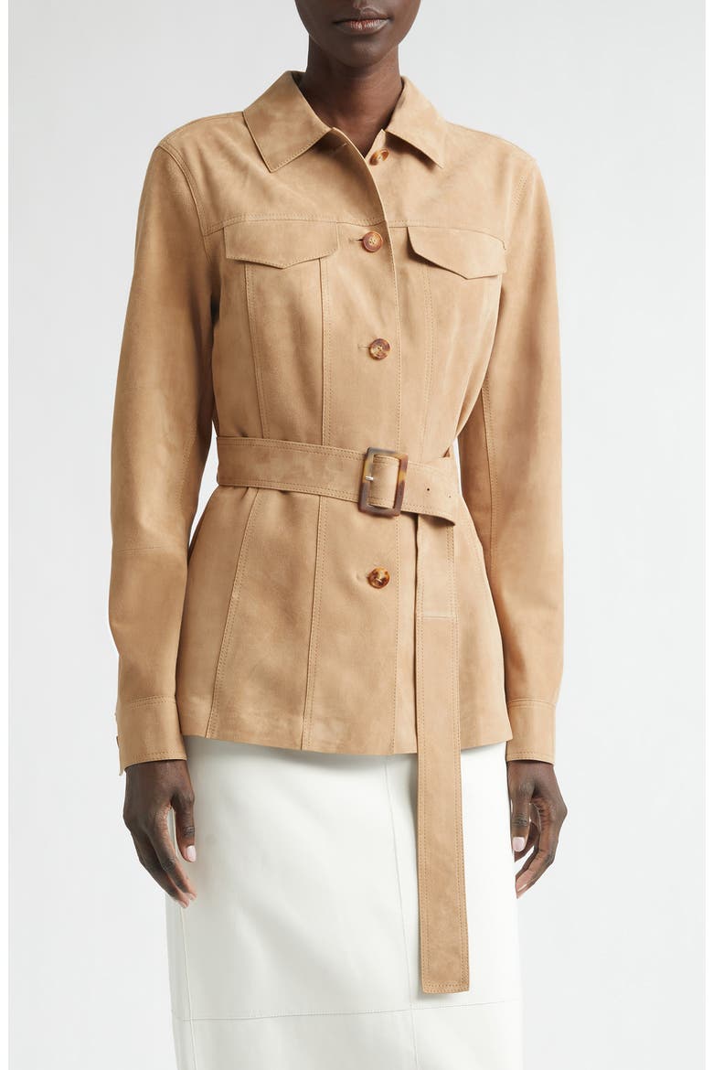 Belted Nubuck Leather Jacket, Main, color, OAT