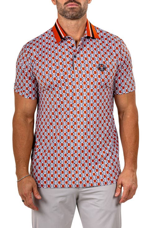 Marthyr0027 Red Geo Print Golf Polo