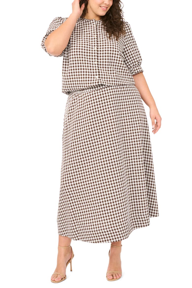 Puff Sleeve Front Button Top, Alternate, color, CHICORY COFFEE
