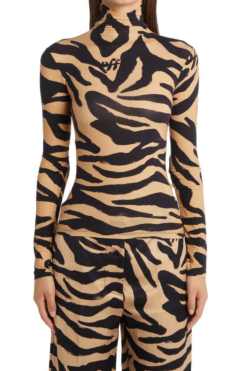 Off-White Zebra Print Logo Turtleneck Top, Main, color,