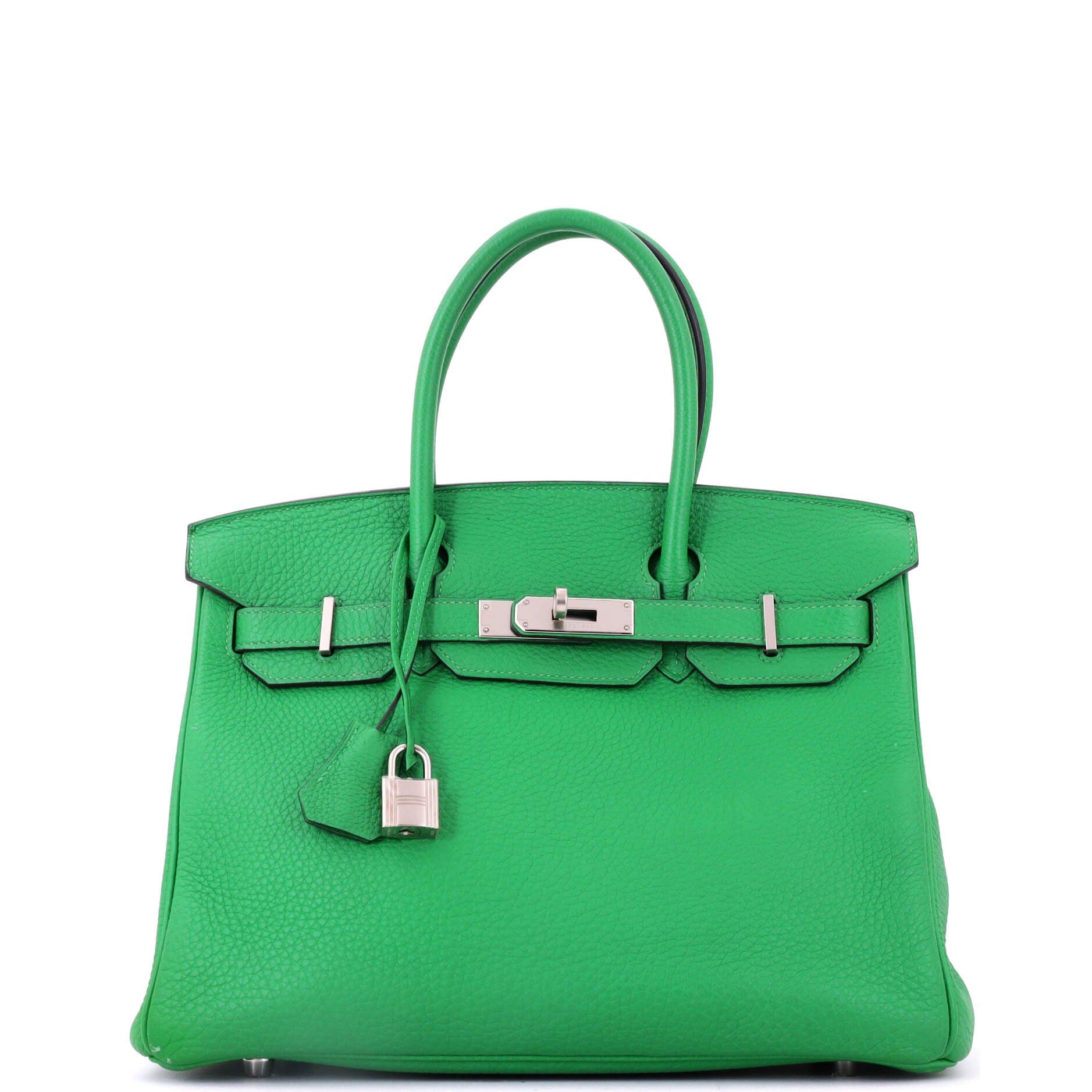 Birkin Handbag Green Clemence with Palladium Hardware 30, Main, color, Green