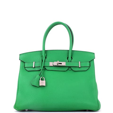 Birkin Handbag Green Clemence with Palladium Hardware 30