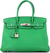 Pre-Owned Hermes Birkin Handbag Green Clemence with Palladium Hardware 30