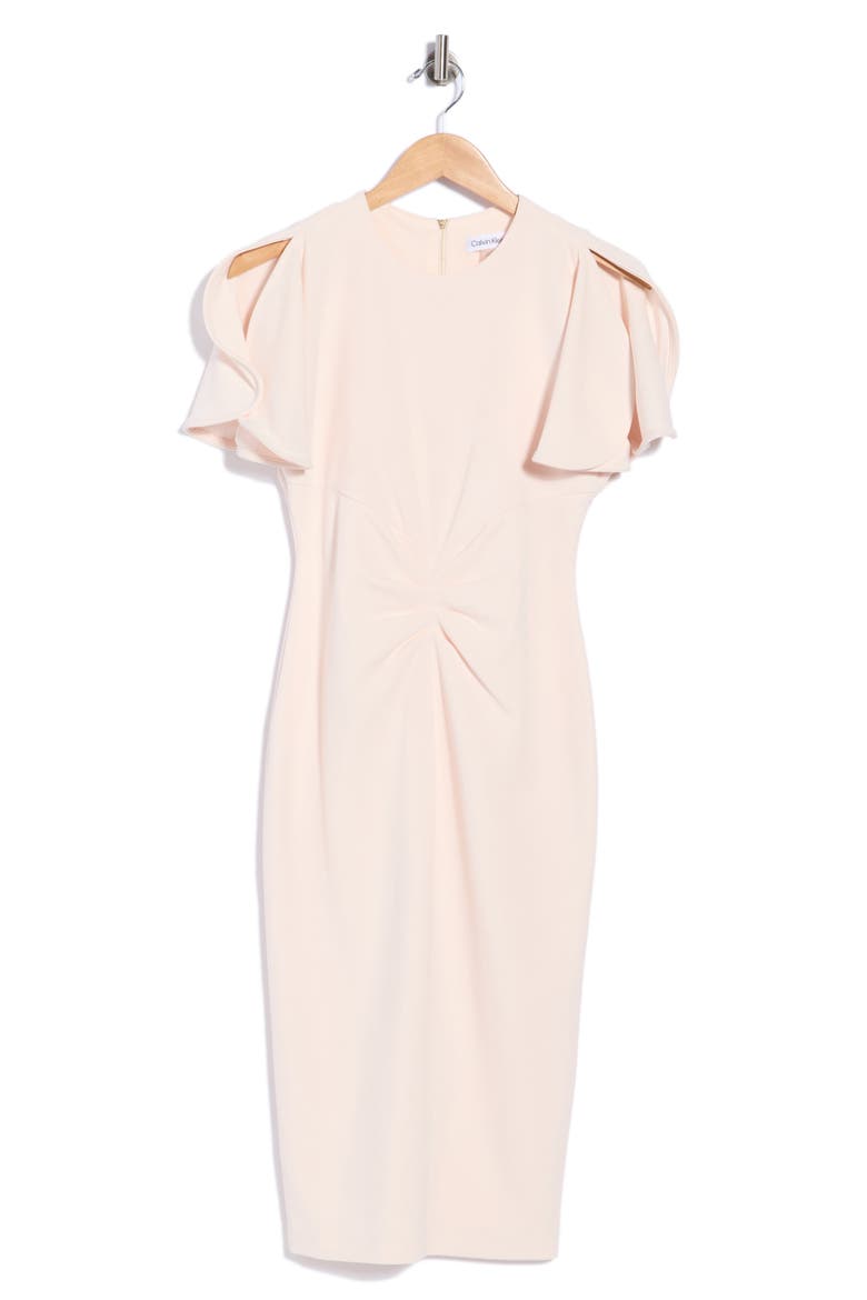 Split Ruched Sleeve Midi Dress, Main, color, BLOSSOM