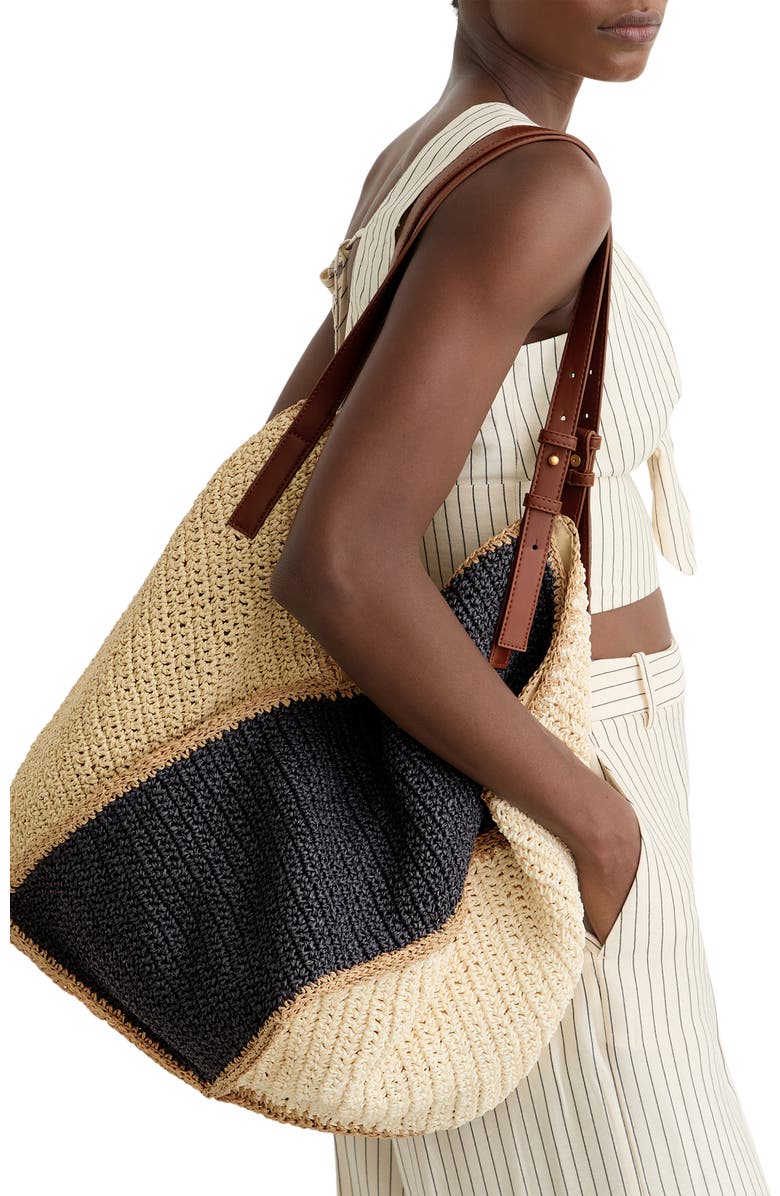 Reiss Farrah Raffia Effect Colorblock Tote, Alternate, color, Navy