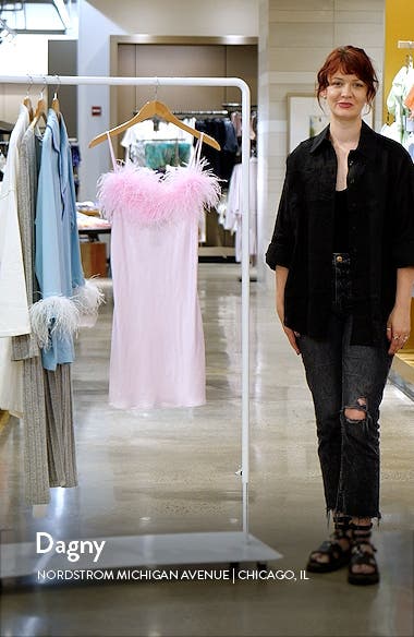 Sleeper Boheme Feather Trim Satin Nightgown (Women) | Nordstromrack