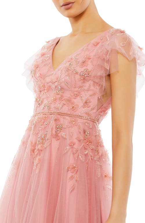 Mac Duggal Embellished Cap Sleeve V Neck Gown In Salmon