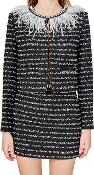 Endless Rose Feather Trim Tweed Jacket