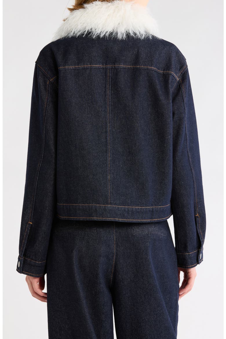 Sawyer Faux Fur Collar Denim Jacket, Alternate, color, DARK NAVY