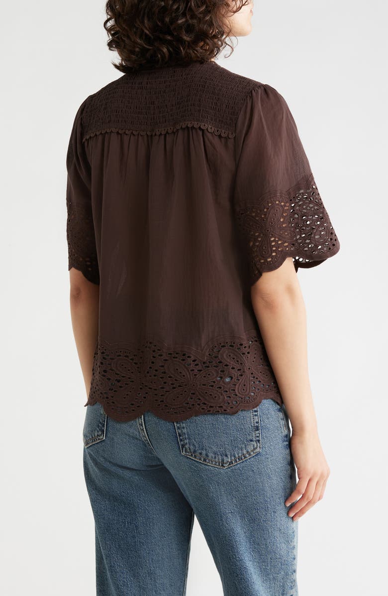 T Tahari Embroidered Cotton Top, Alternate, color, Cocoa Bean