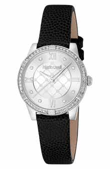 Roberto Cavalli Crystal Leather Strap Watch, 30mm