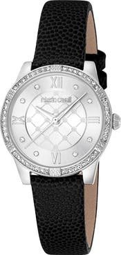 Roberto Cavalli Crystal Leather Strap Watch, 30mm