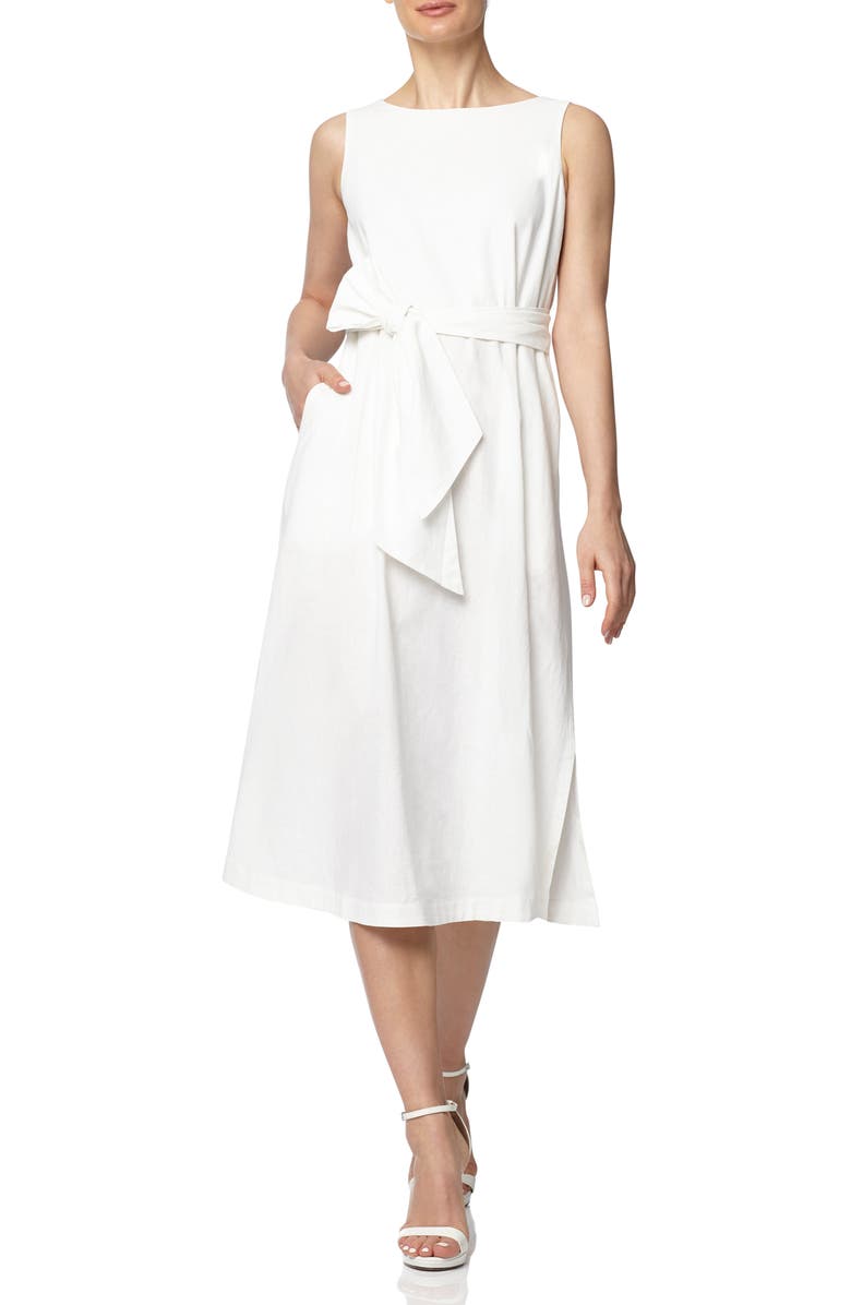 Anne Klein Belted Linen Blend Midi Dress, Main, color, 