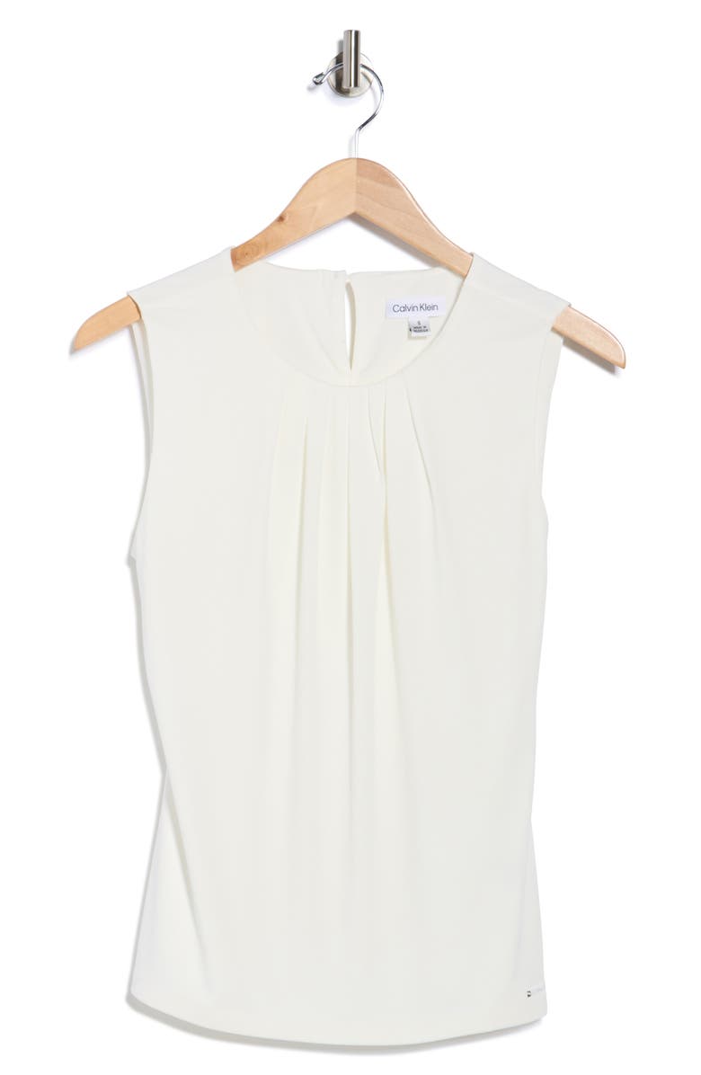 Calvin Klein Pleated Neck Sleeveless Top, Alternate, color, Cream