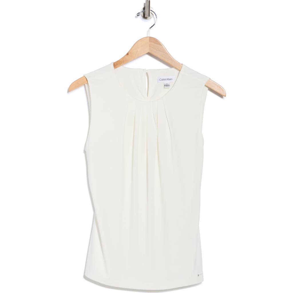 Calvin Klein Pleated Neck Sleeveless Top In White