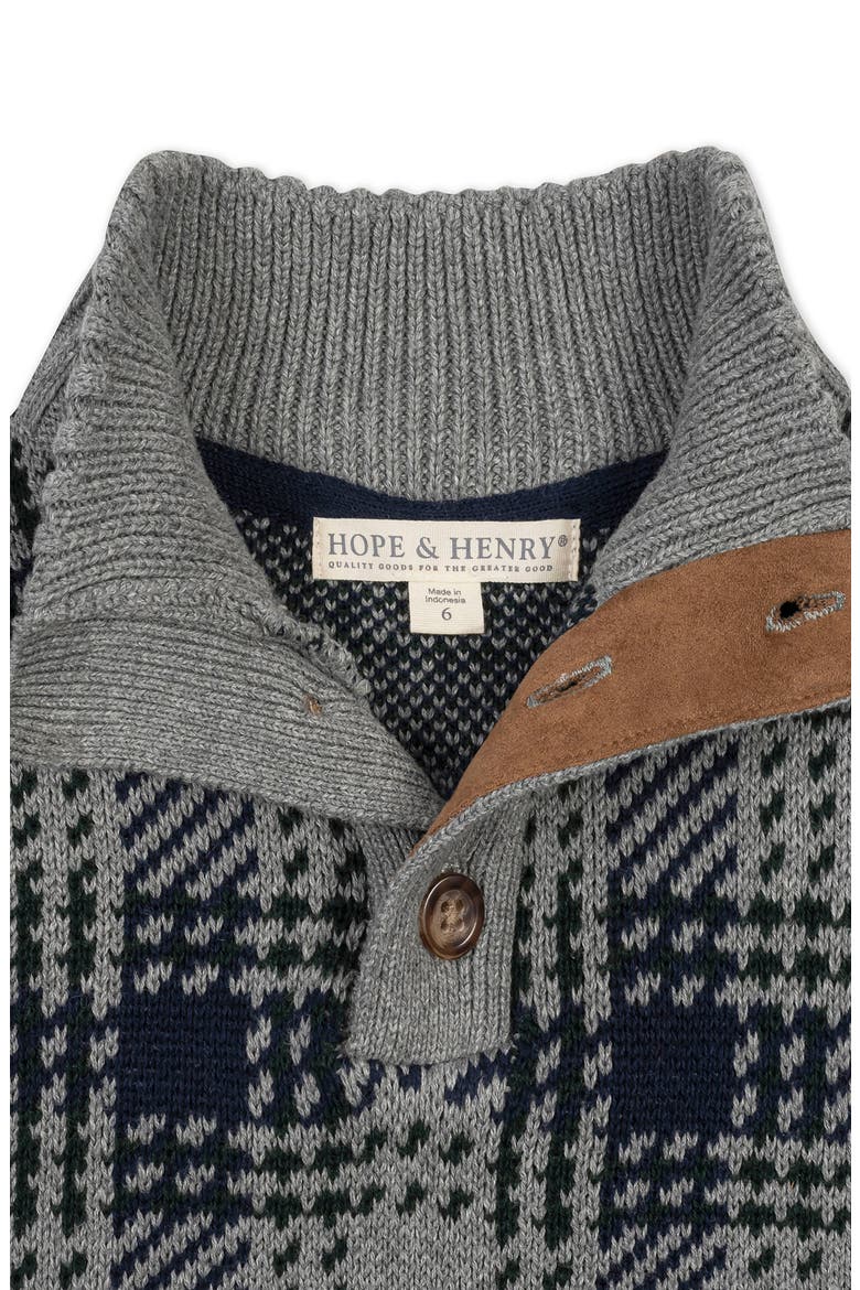 Kids' Organic Mock Neck Intarsia Sweater, Alternate, color, Classic Gray Plaid Intarsia