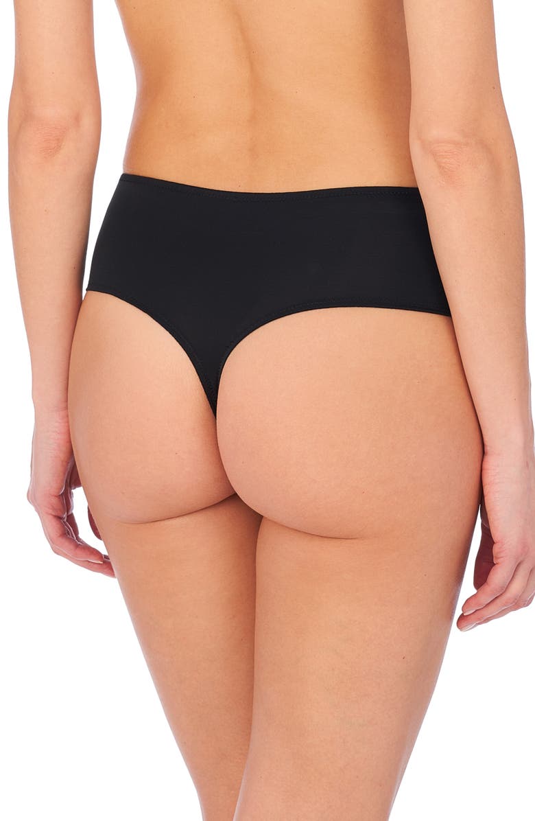 Natori High Waist Mesh & Jersey Thong, Alternate, color, Black