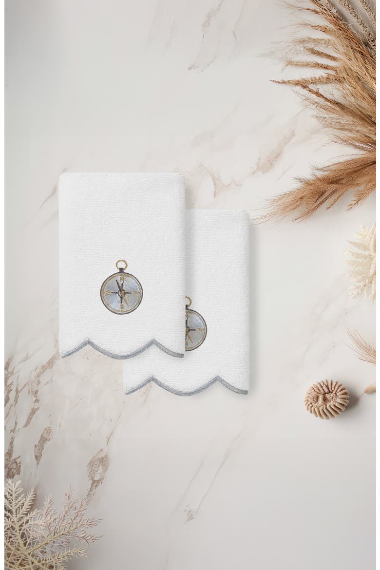 Sea Joy Embroidered Scallop 2-Piece Washcloth Set, Alternate, color, WHITE/ GRAY