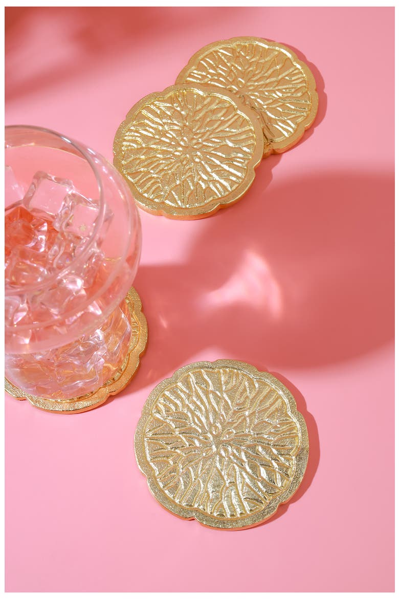 Solstice Set of 4 Coasters, Alternate, color, GOLD