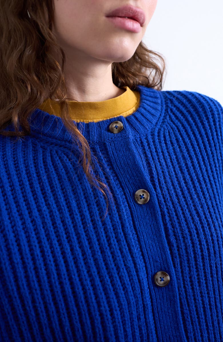 Topshop Rib Cardigan, Alternate, color, Medium Blue