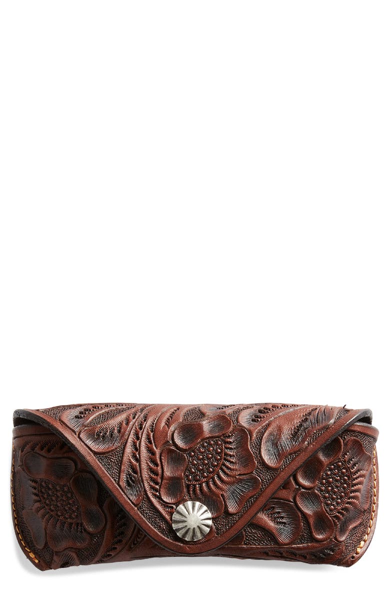 Double RL Hand Tooled Leather Card Case, Main, color, Brown