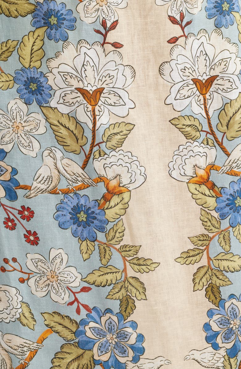 FARM Rio Garden Scarf Print Linen Midi Skirt, Alternate, color, Garden Scarf Blue