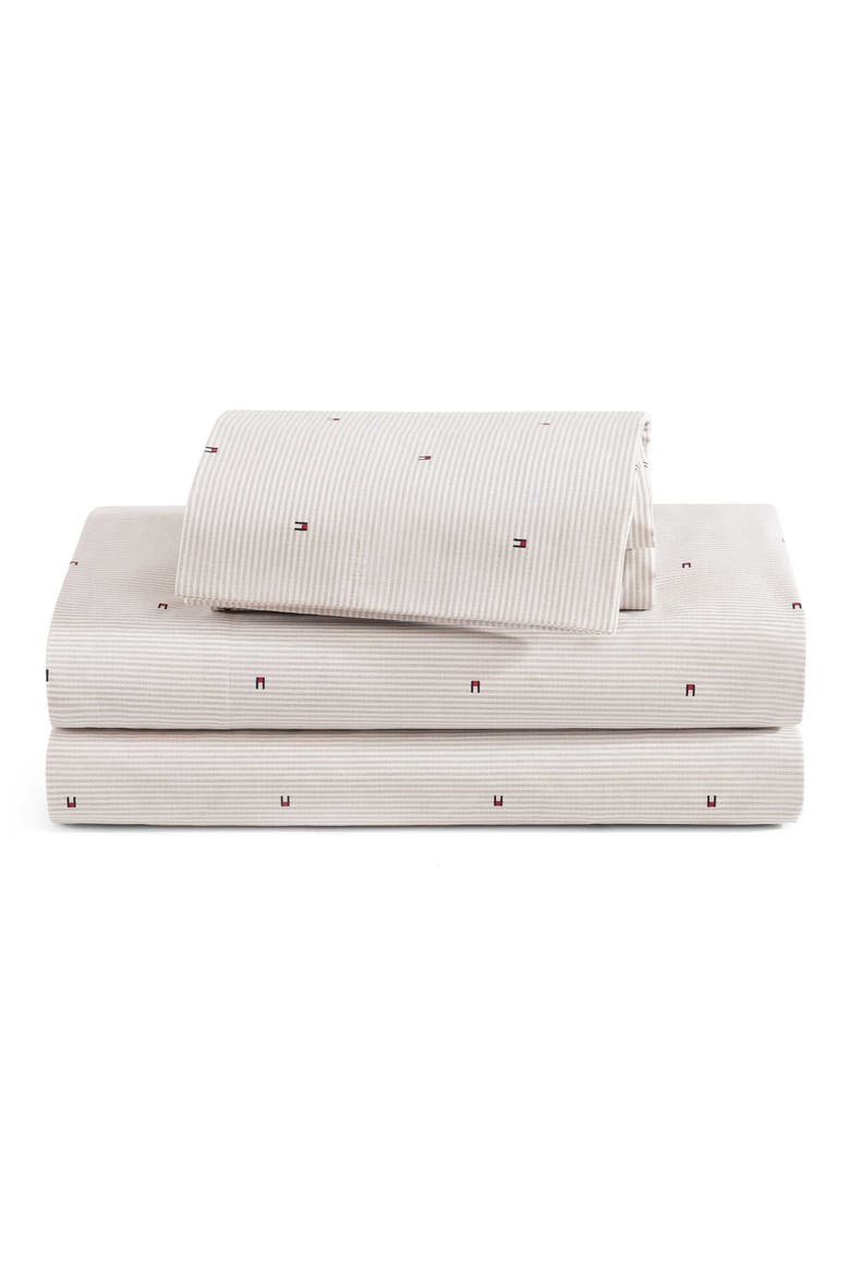Ithaca Flag Stripe Cotton Percale Sheet Set, Main, color, DUSTY BEIGE
