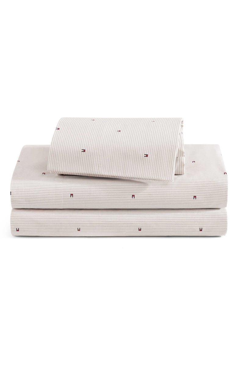 Tommy Hilfiger Ithaca Flag Stripe Cotton Percale Sheet Set, Main, color, Dusty Beige