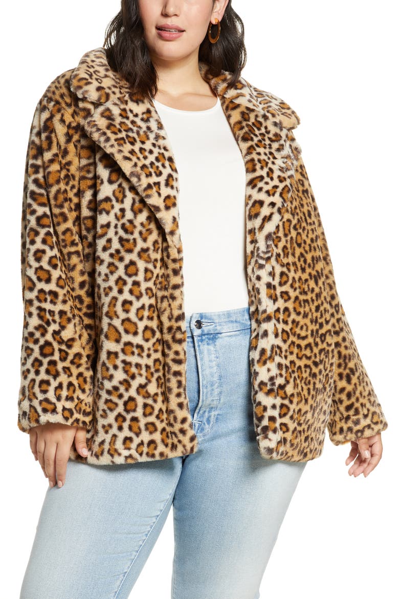 Leopard Print Faux Fur Coat, Main, color, LEOPARD