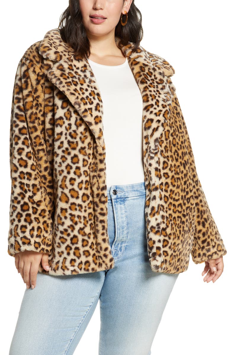 Halogen<sup>®</sup> Leopard Print Faux Fur Coat, Main, color,