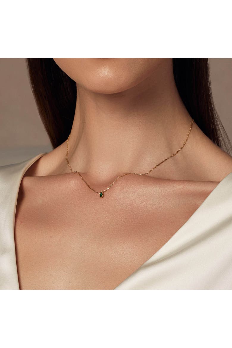Sterling Silver 18k Gold Plated Ivy Emerald Necklace Dainty Minimalist, Alternate, color, Gold