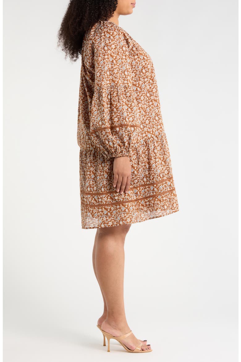Ramsey Ditsy Floral Print Long Sleeve Minidress, Alternate, color, BROWN-MULT
