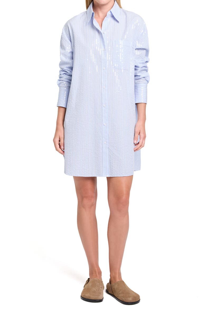 Big Joe Oversize Sequin Cotton Shirtdress, Main, color, BLUE / MIDNIGHT
