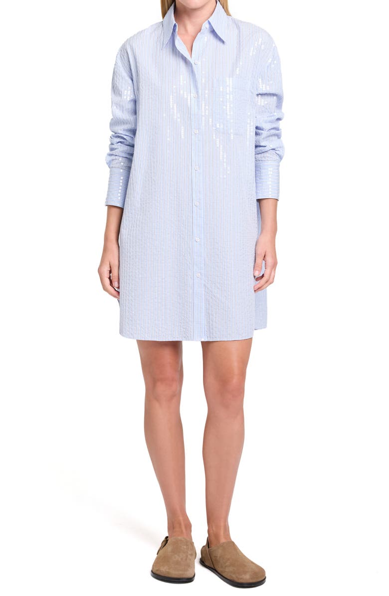 TWP Big Joe Oversize Sequin Cotton Shirtdress, Main, color, Blue / Midnight