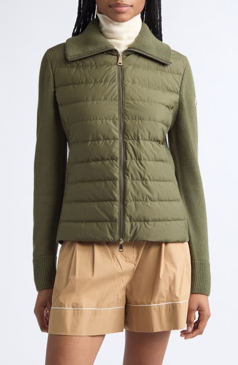 Mixed Media Quilted Zip Puffer Cardigan