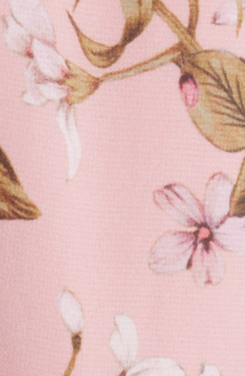 Anne Klein Floral Print Tie Waist Midi Dress, Alternate, color, Calypso Coral Multi