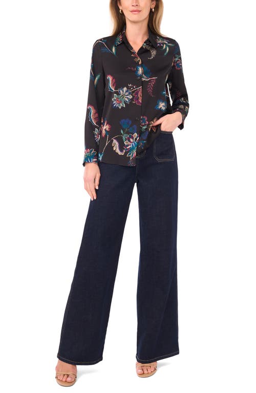 Vince Camuto Satin Long Sleeve Button-up Shirt In Multi