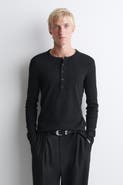 COS Slim Ribbed Cotton Long-sleeved Henley T-shirt