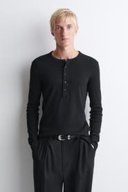 COS Slim Ribbed Cotton Long-sleeved Henley T-shirt