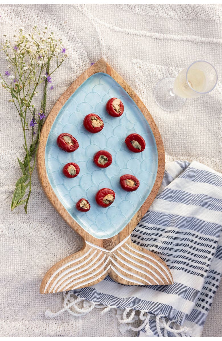 Jeanne Fitz Large Wood Fish Shaped Platter, Alternate, color, Light Blue And Brown