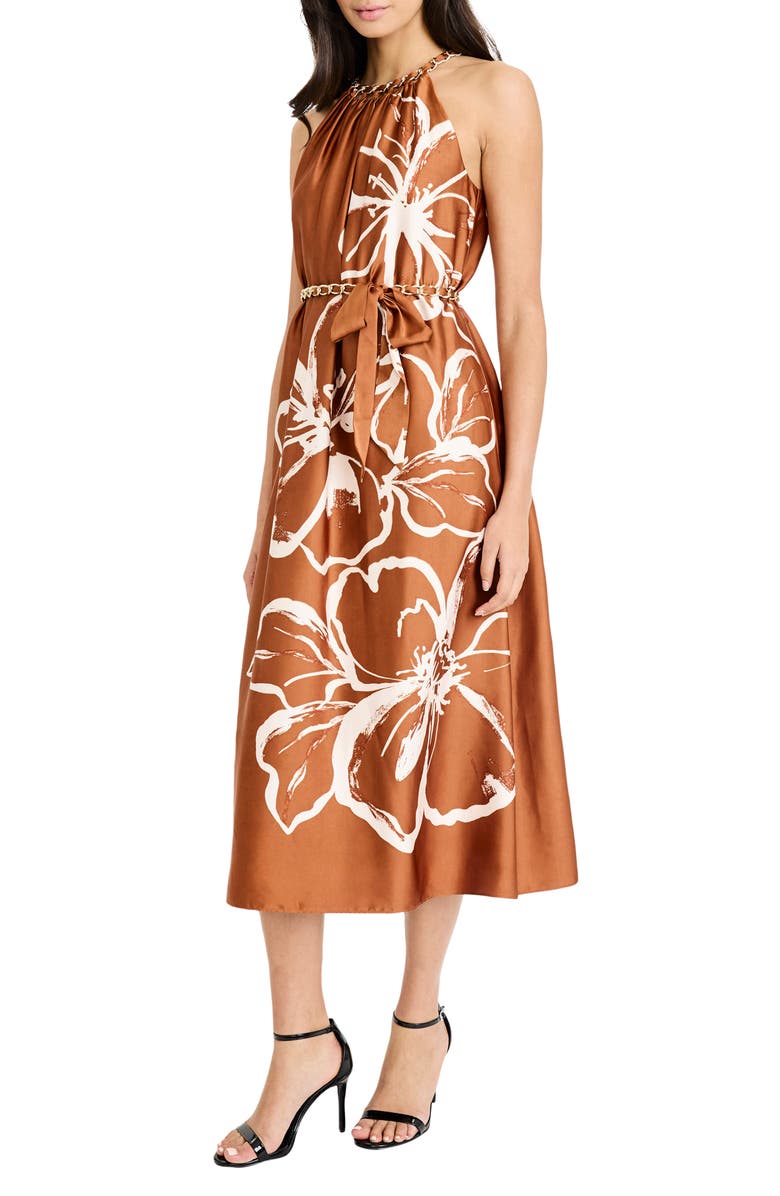 Maggy London Floral Halter Neck Belted Midi Dress, Alternate, color, 
