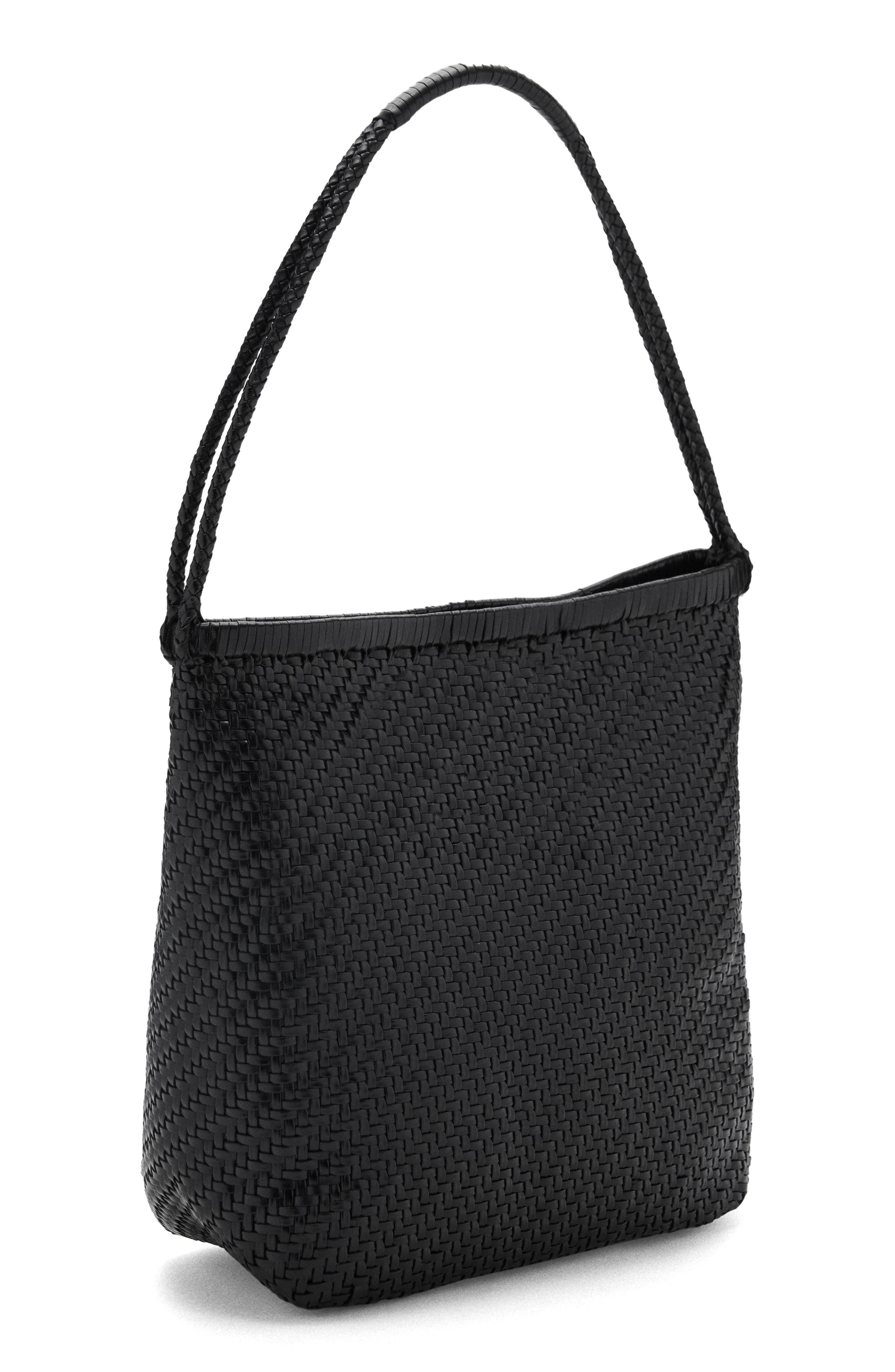 MANGO Braided Leather Shoulder Bag, Alternate, color, Black