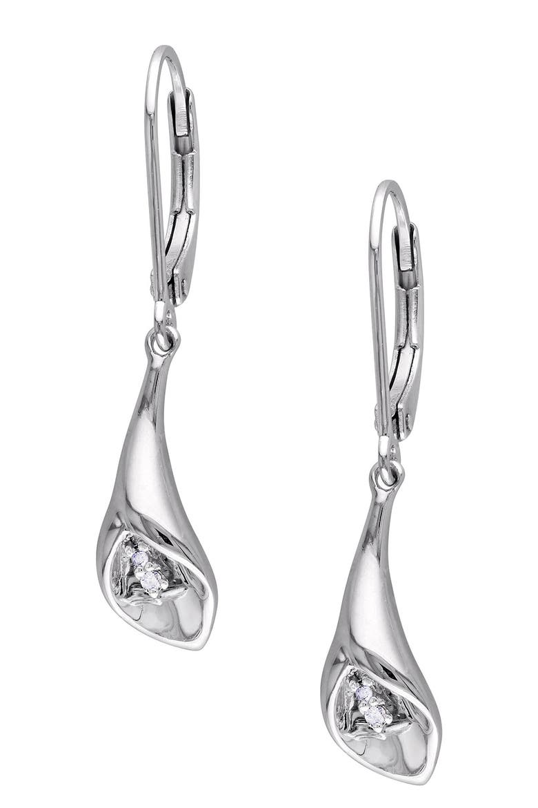 Sterling Silver Diamond Tulip Dangle Earrings - 0.02 ctw, Main, color, silver