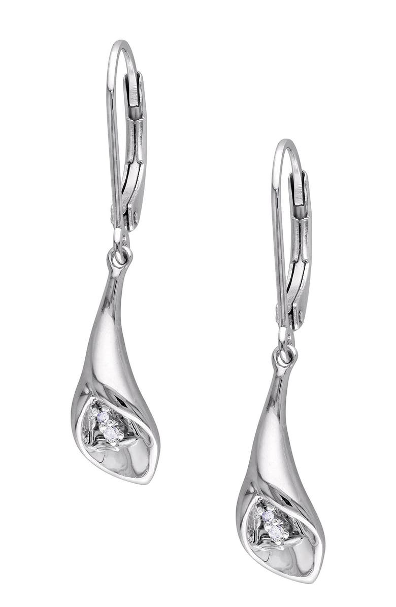 DELMAR Sterling Silver Diamond Tulip Dangle Earrings - 0.02 ctw, Main, color, 
