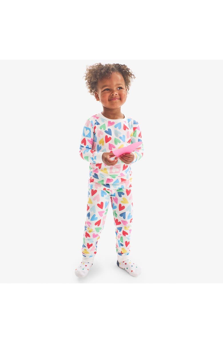 Primary Kids Organic Long Sleeve Pj Set In Rainbow Candy Hearts, Alternate, color, Ivory Rainbow Candy Hearts