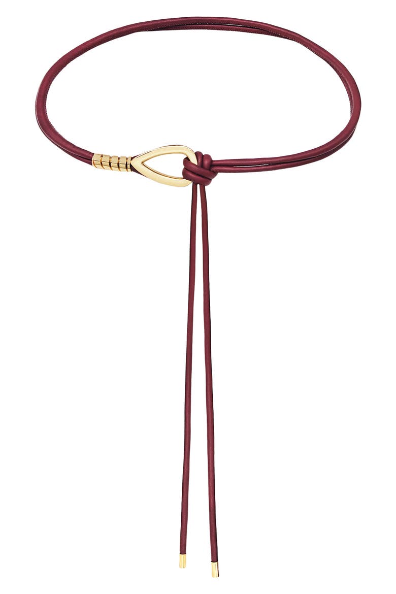 Chrome Buckle Faux Leather Tie Belt, Main, color, GOLD/ RED