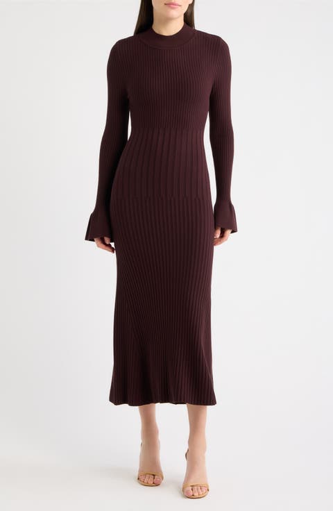 Mock Neck Rib Midi Dress